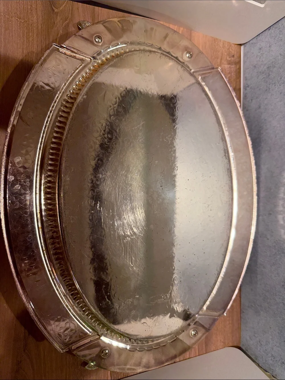 Ornate Decorative Serving Tray - Metallic Rose Gold/cooper looking Finish